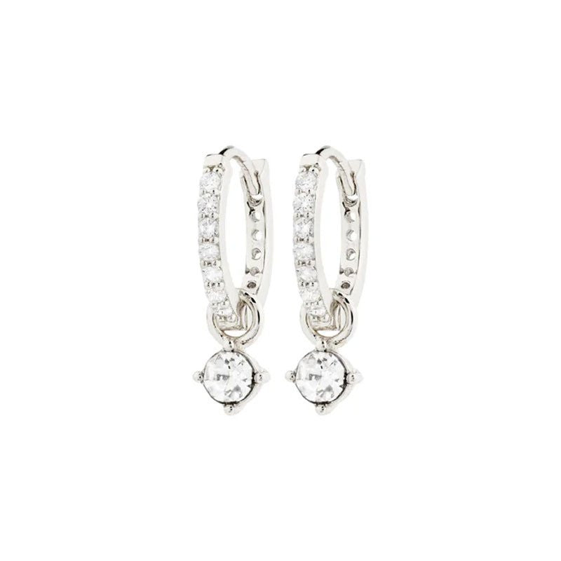 PILGRIM JOA Crystal Hoop Earrings Silver