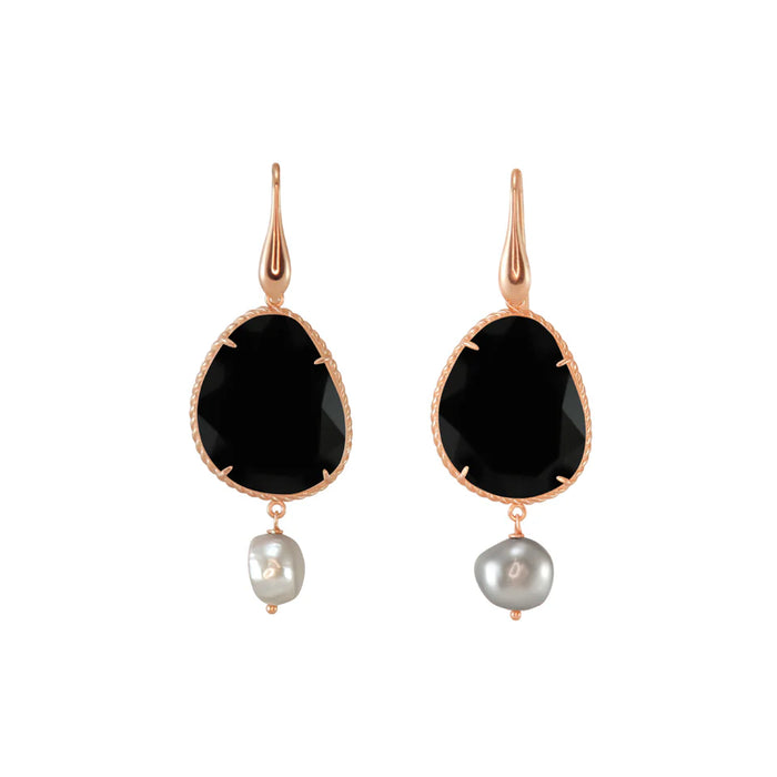 SIMPLY ITALIAN Black Agate & Silver Pearl Drop Earrings