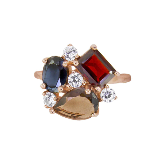 SIMPLY ITALIAN Blk Spinel,Garnet & Quartz Ring