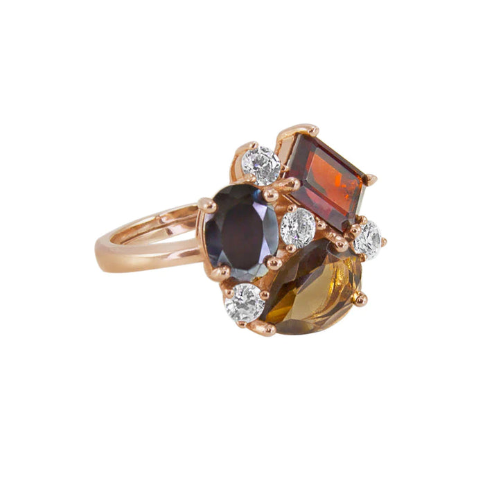 SIMPLY ITALIAN Blk Spinel,Garnet & Quartz Ring