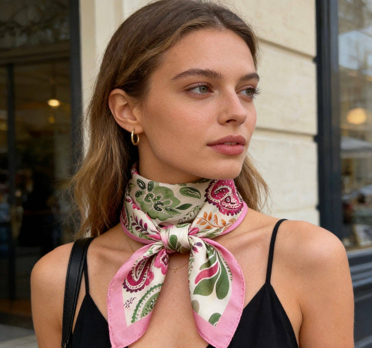 D2026-34 Silk-touch scarf 70x70 bandana print: White