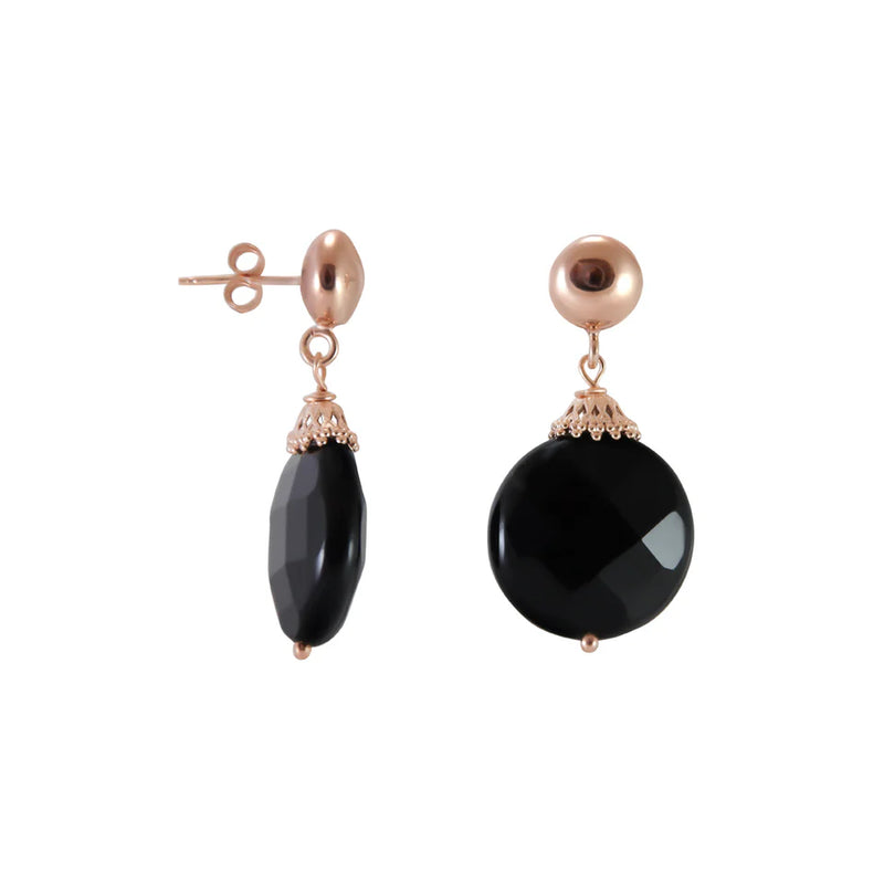 SIMPLY ITALIAN Black Agate Circle Earrings