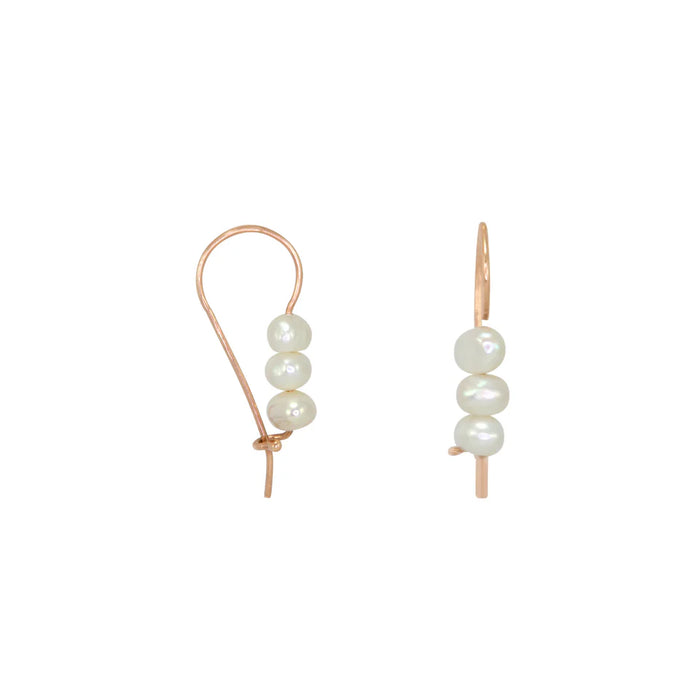 SIMPLY ITALIAN Triple Pearl Earrings Yellow Gold