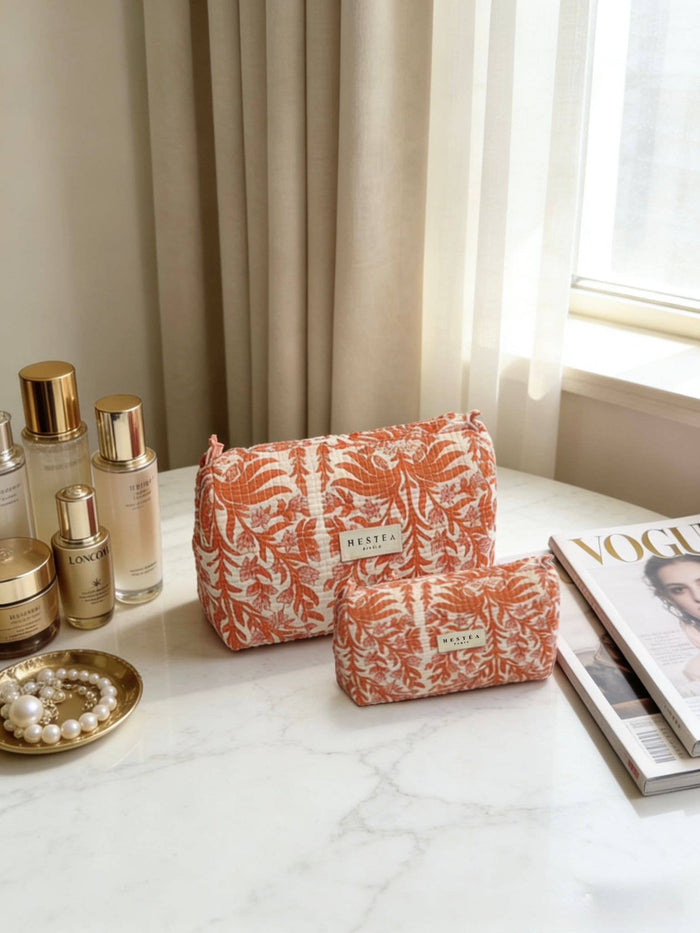 Quilted mother-daughter toiletry bags - Margaux: Rouge orangé