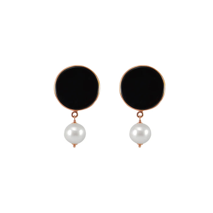 SIMPLY ITALIAN Black Agate Pearl Drop Earrings