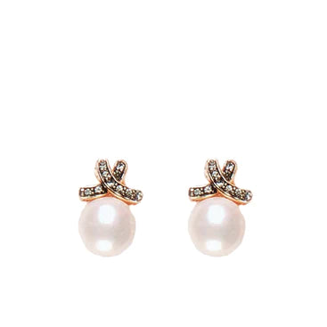 SIMPLY ITALIAN White Pearl & Crystal Bow Stud