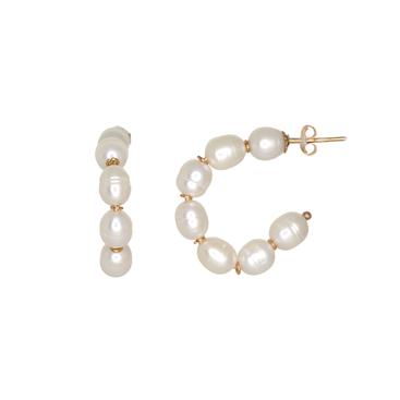 SIMPLY ITALIAN Large Pearl Hoop Earrings